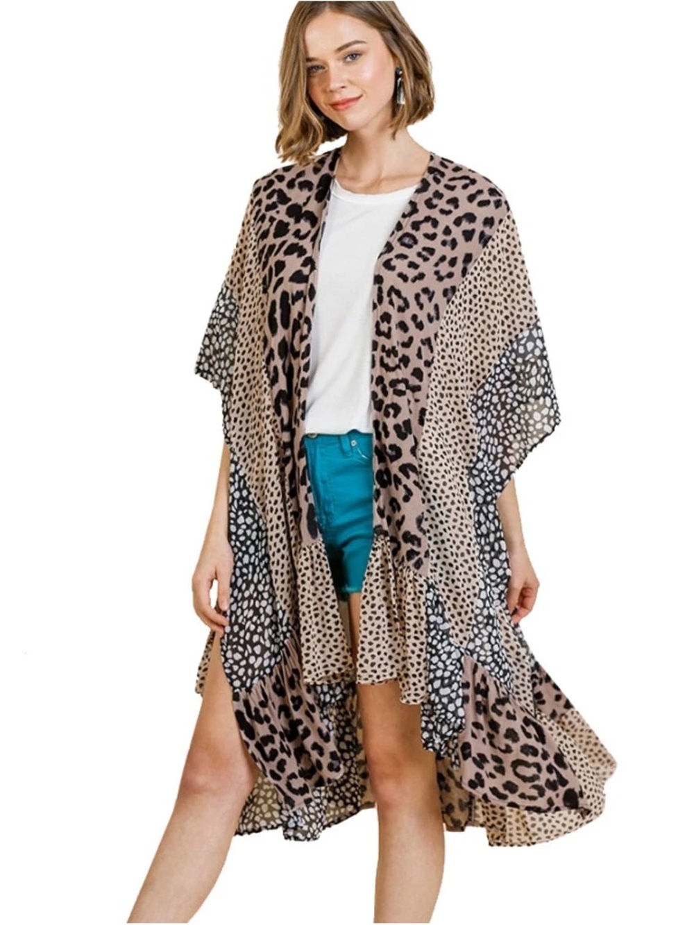 Umgee Taupe and Black Leopard Print Swim Coverup Kimono
